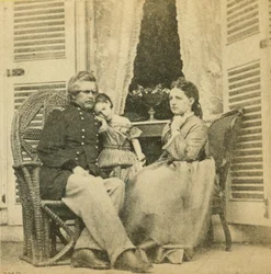 Major General Ord with his wife and child, at the mansion formerly occupied by Jefferson Davis, Richmond, Virginia, 1865